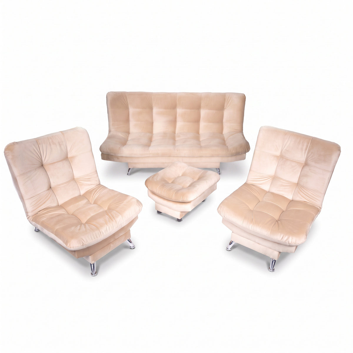 Sala sofá cama beige 6 puestos reclinable con puff 120x90 cm