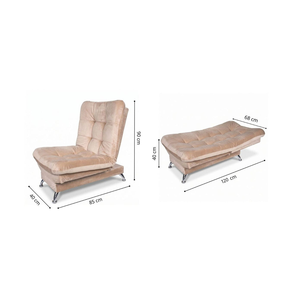 Sala sofá cama beige 6 puestos reclinable con puff 120x90 cm
