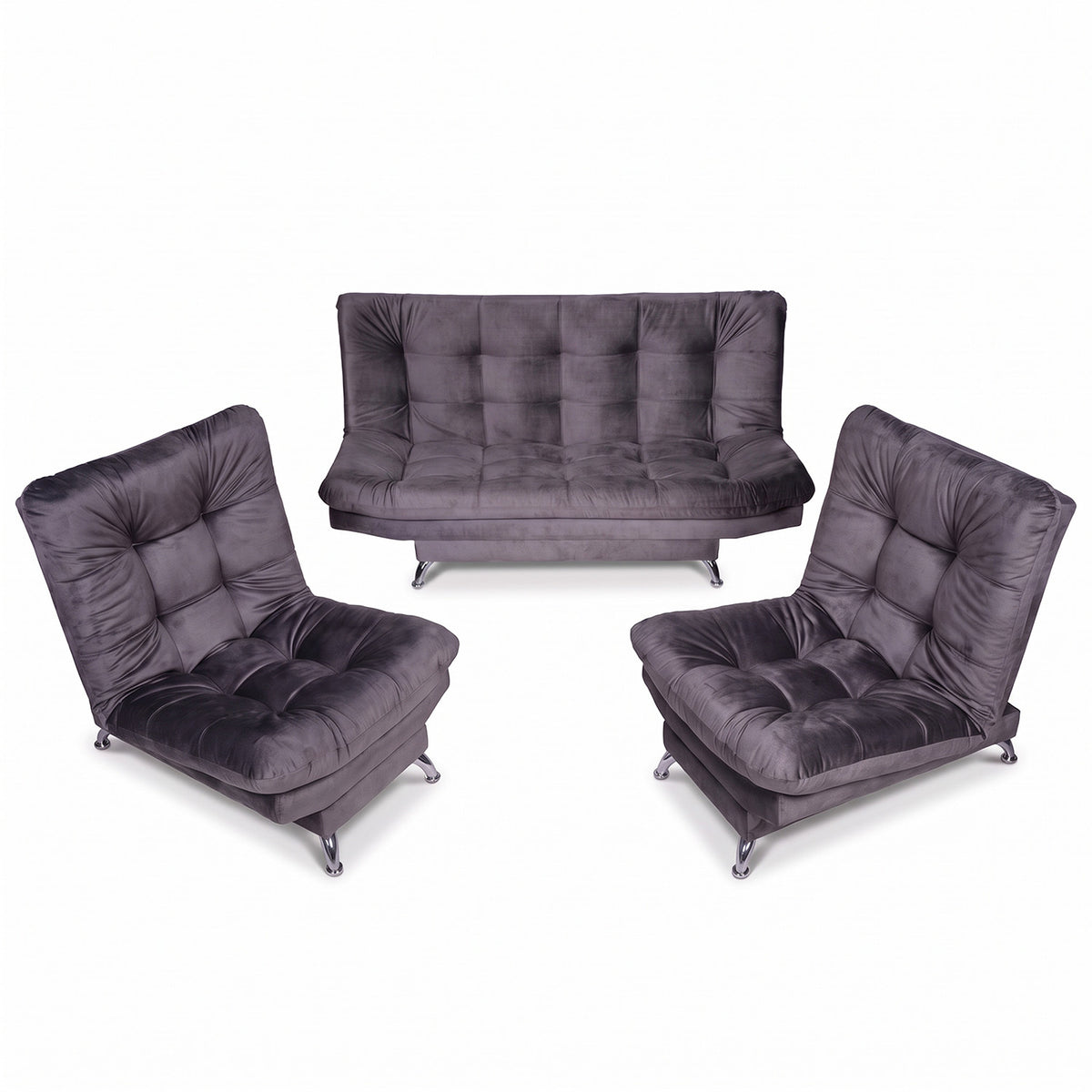 Sala sofá cama gris oscuro 6 puestos reclinable con puff 120x90 cm