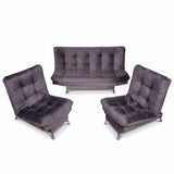 Sala sofá cama gris oscuro 6 puestos reclinable con puff 120x90 cm