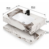 Lavamanos suspendido blanco 80x23 cm en piedra sinterizada con mueble integrado