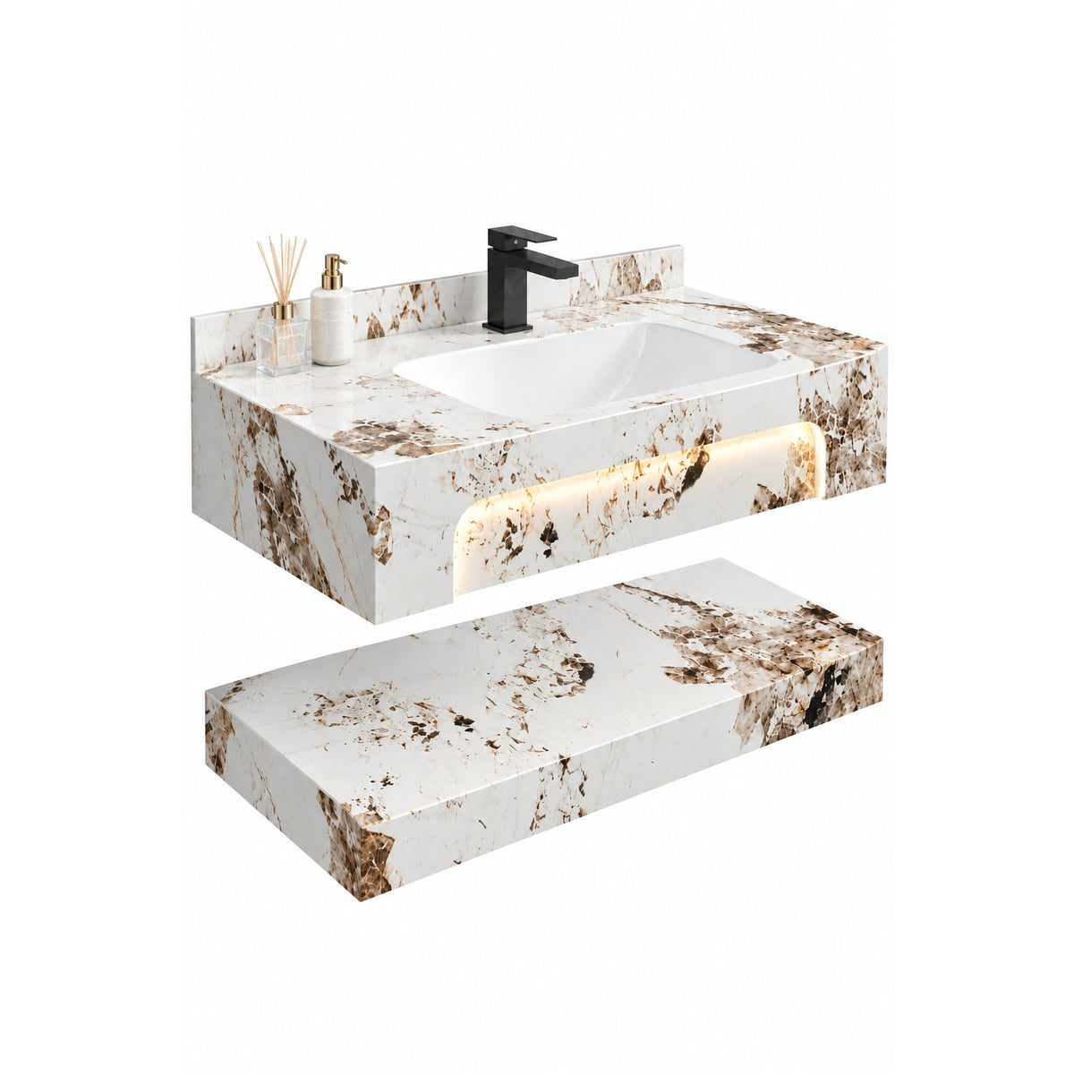 Mueble de baño suspendido blanco con lavamanos integrado LED 80x28 cm