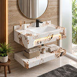 Mueble de baño suspendido blanco con lavamanos integrado LED 80x28 cm