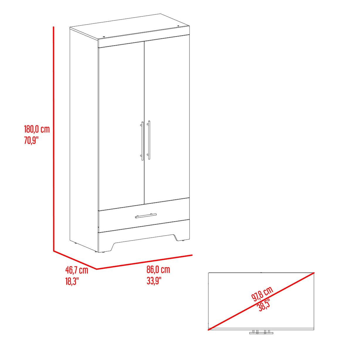 Clóset Essent blanco fresno y capri en MDP 86x180 cm con 2 puertas y cajón