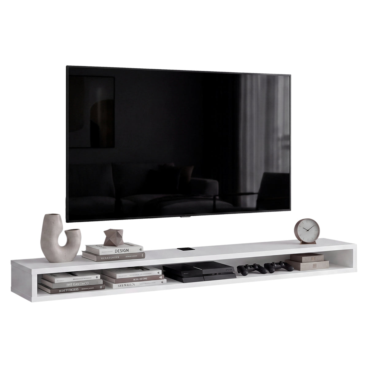 Rack de TV flotante Luft blanco para televisor de hasta 75" pulgadas 180x15 cm