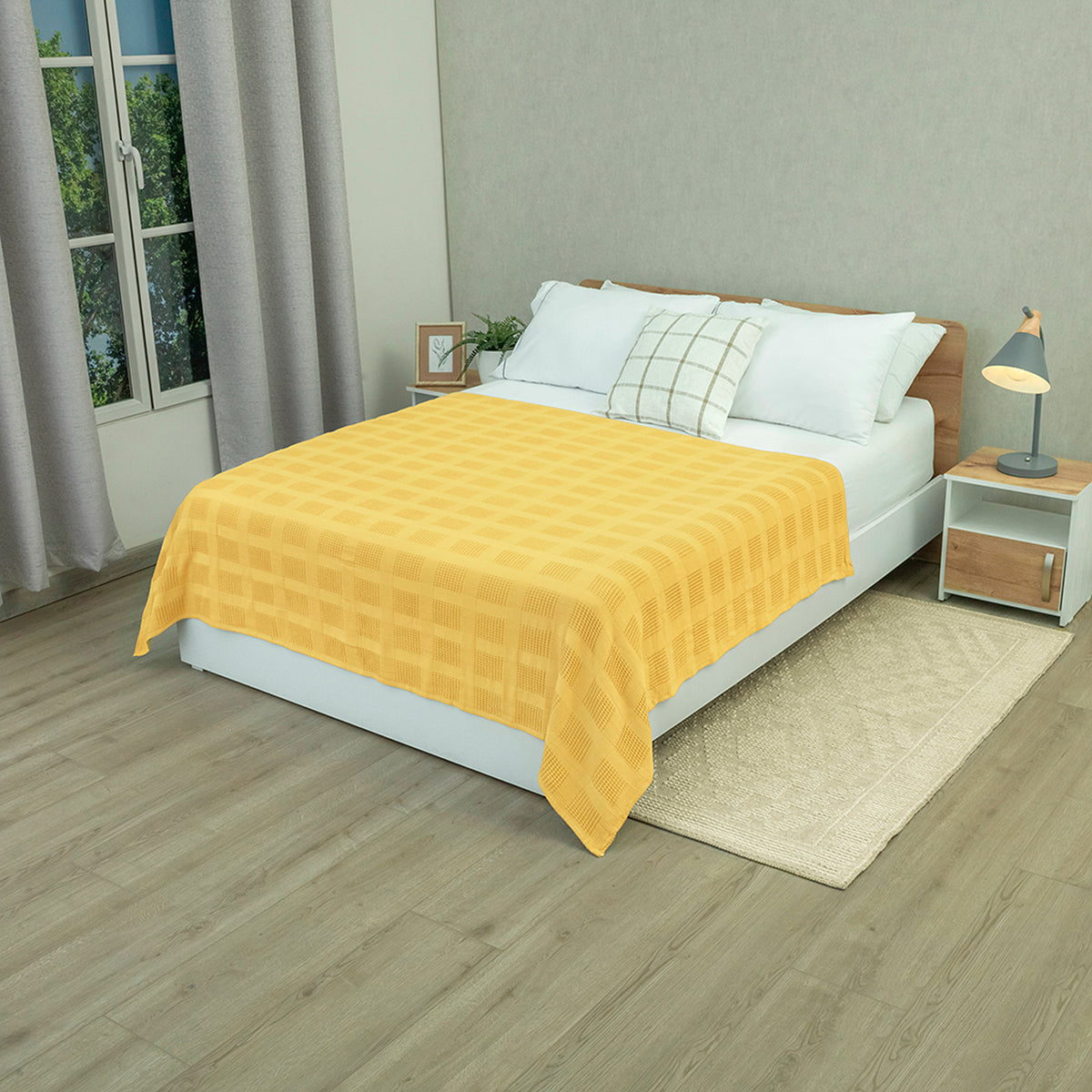 Sobrecama amarilla Elegant 150x200 cm en algodón tipo galleta