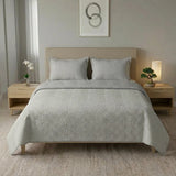 Tendido queen gris Kyoto 160x190 cm en microfibra con 2 fundas