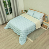 Cubrelecho king Flora azul y beige 200x200 cm superacolchado 3 piezas