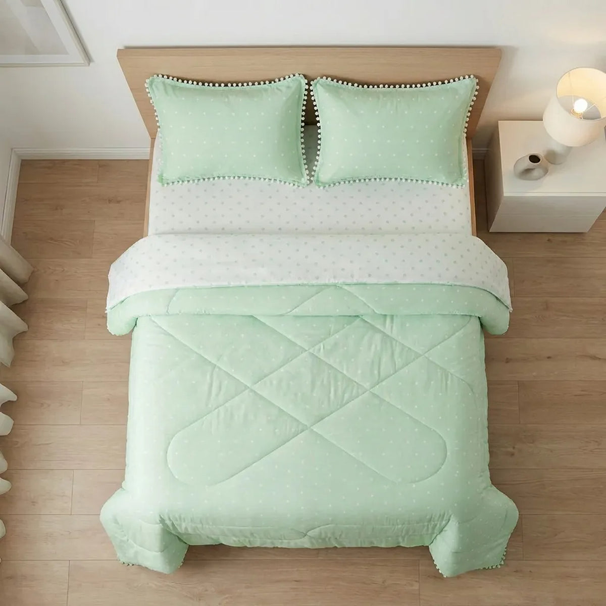 Cubrelecho para cama doble verde Luno 140x190 cm acolchado doble faz 3 piezas