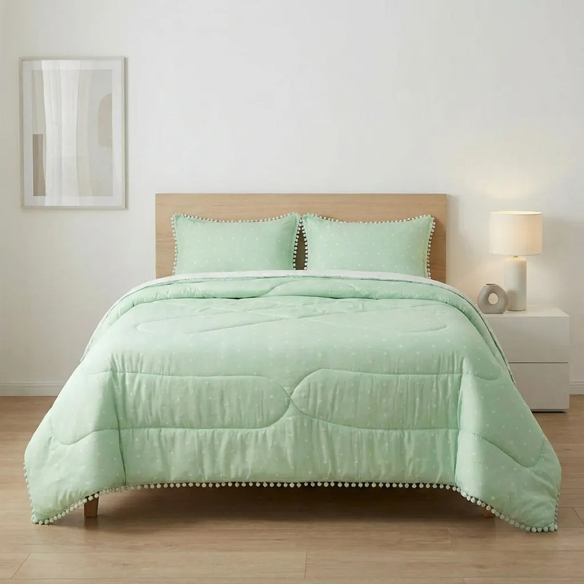 Cubrelecho para cama doble verde Luno 140x190 cm acolchado doble faz 3 piezas