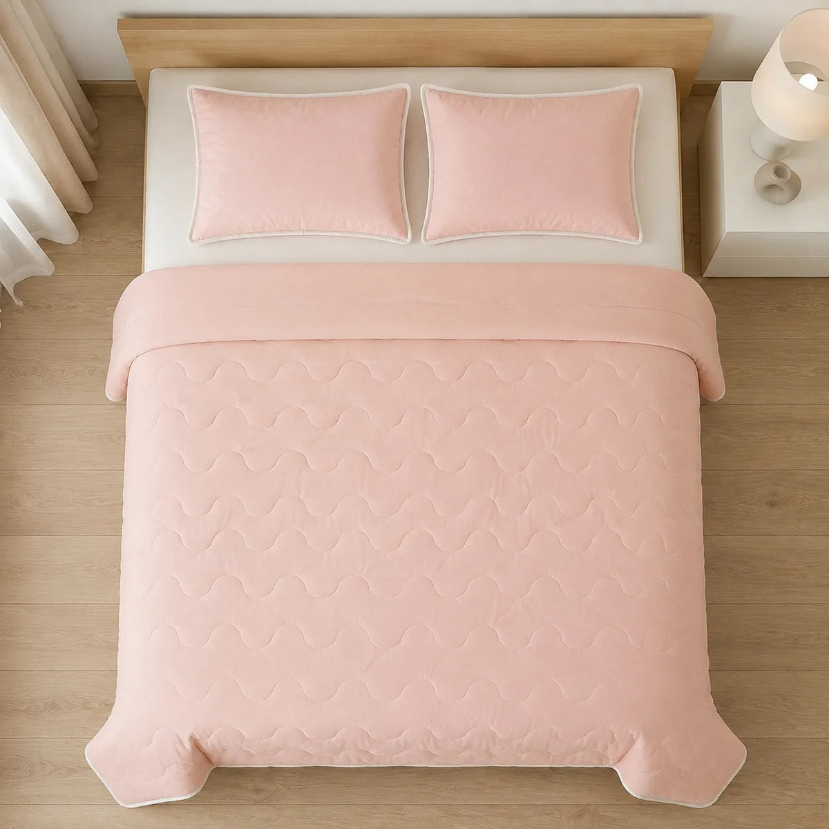 Cubrelecho acolchado Cotton Sense king rosa y blanco doble faz en microfibra 200x200 cm