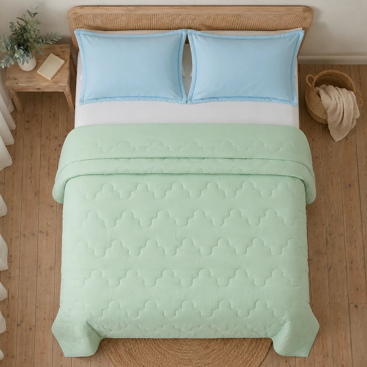 Cubrelecho acolchado king verde Cotton Sense doble faz 200x200 cm en microfibra