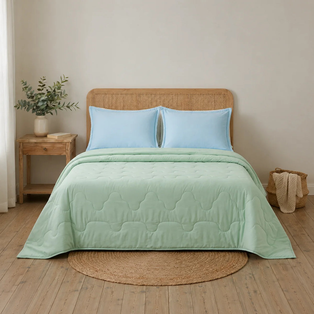 Cubrelecho acolchado king verde Cotton Sense doble faz 200x200 cm en microfibra