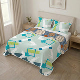 Cubrelecho Mustard Circuit para cama doble azul y verde acolchado doble faz 140x190 cm