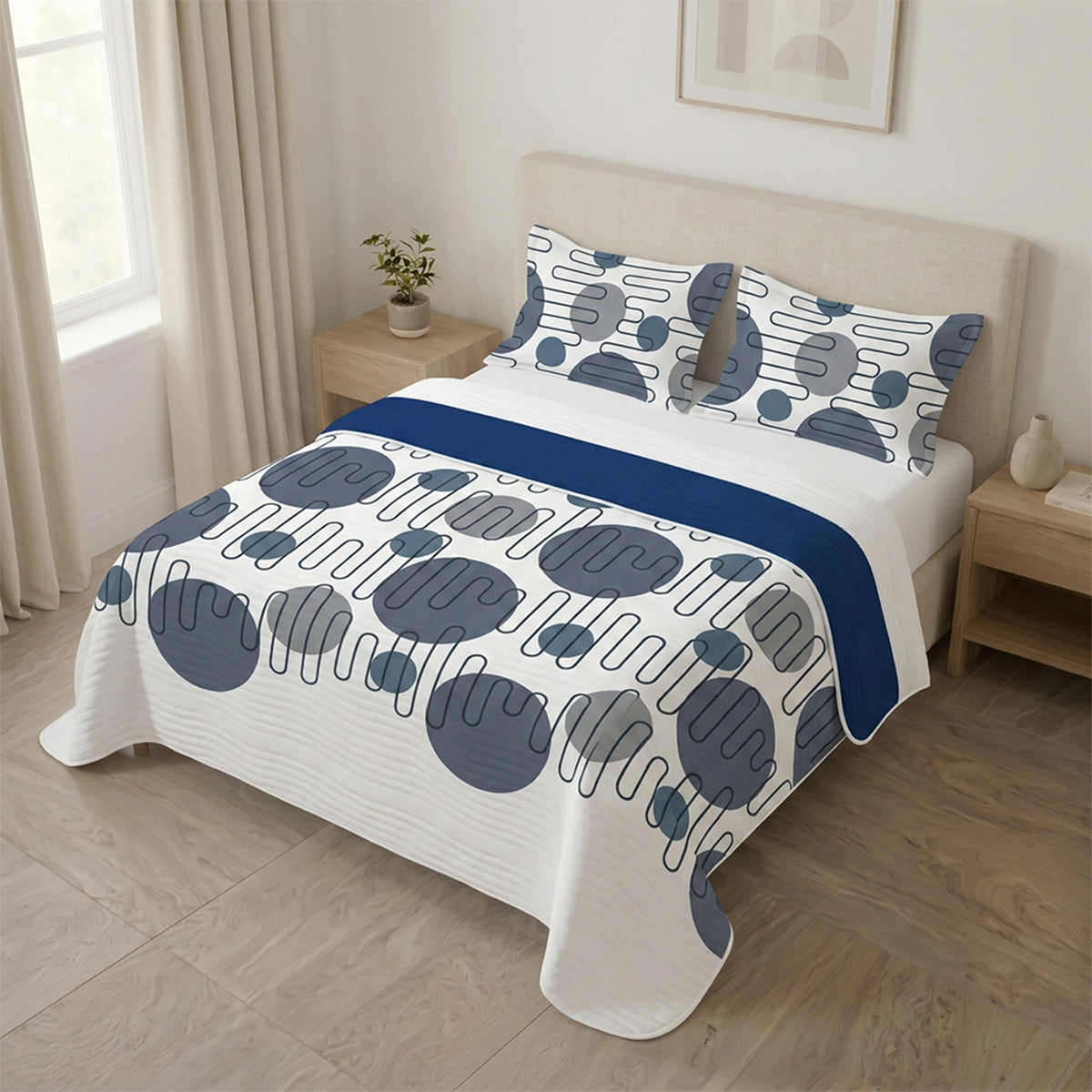 Cubrelecho Trazo Memphis para cama doble azul doble faz acolchado 140x190 cm microfibra