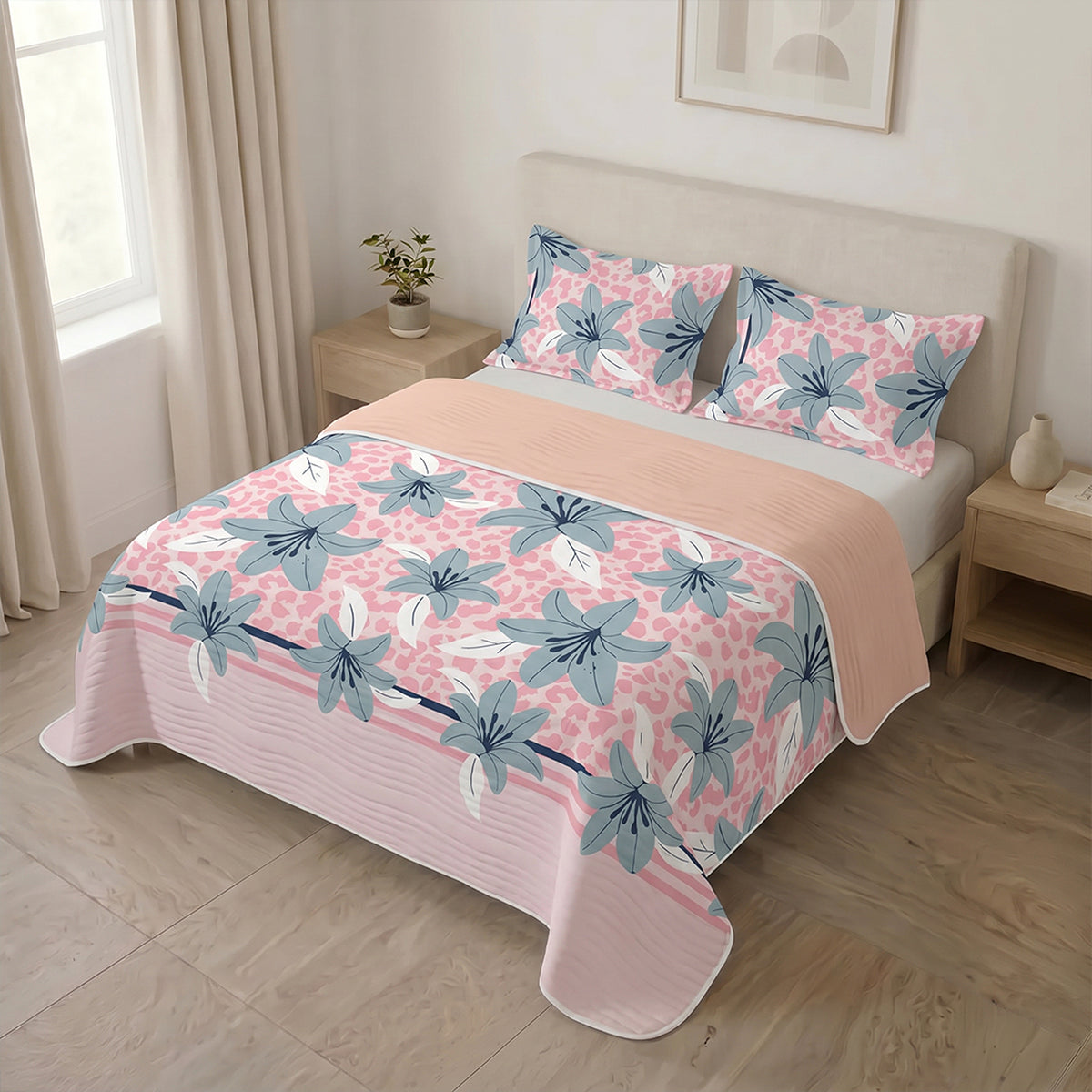 Cubrelecho para cama doble rosado Brisa de Lirio acolchado doble faz 140x190 cm