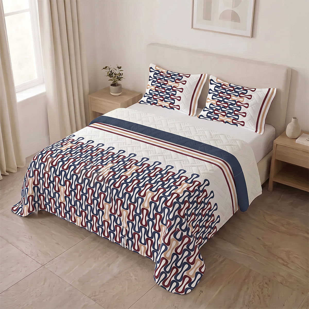 Cubrelecho Red Retro sencillo blanco y azul oscuro en microfibra 100x190 cm termosellado