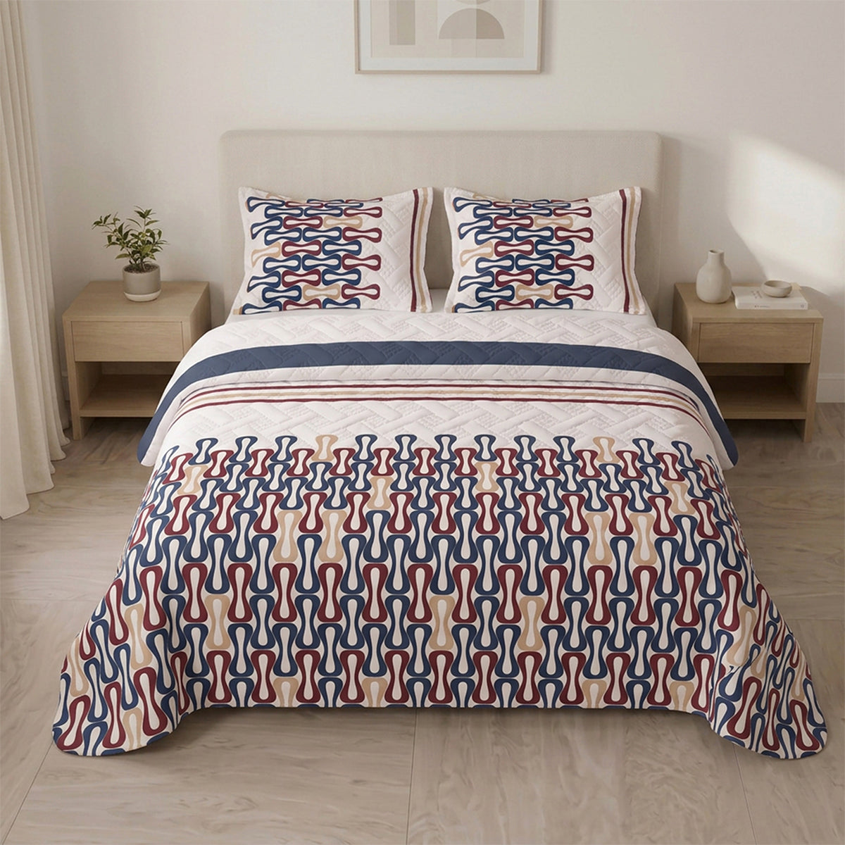 Cubrelecho Red Retro sencillo blanco y azul oscuro en microfibra 100x190 cm termosellado