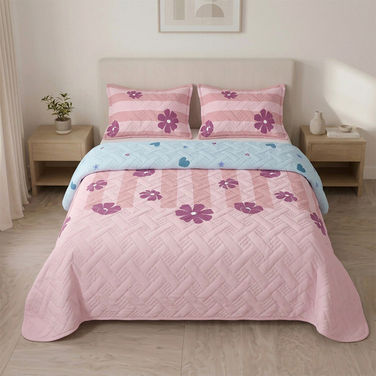 Cubrelecho sencillo rosado Oasis Malva en microfibra termosellada 100x190 cm