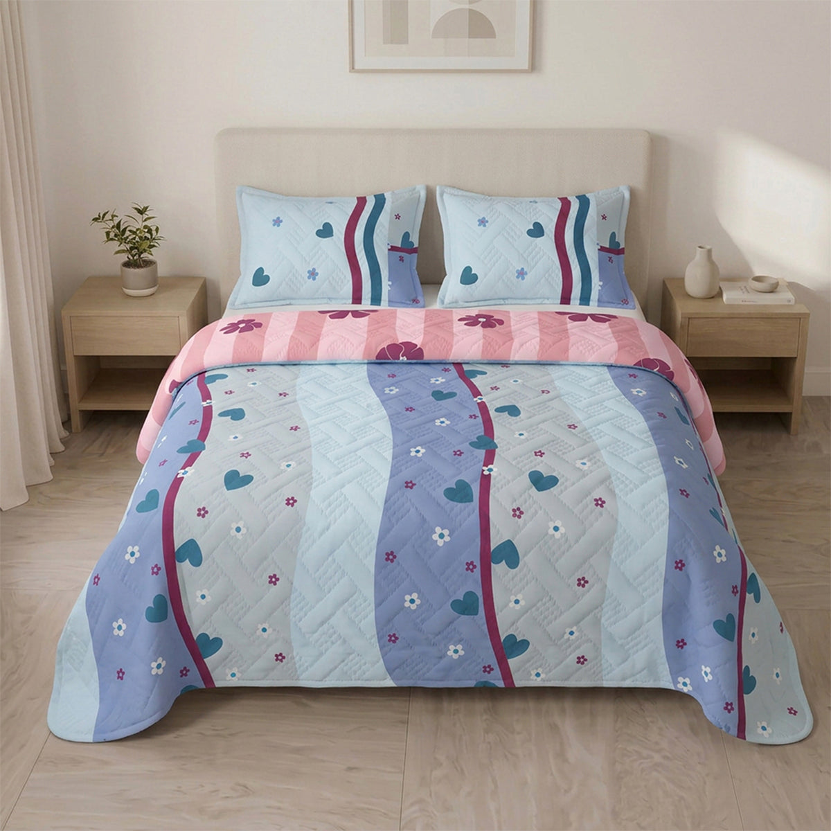 Cubrelecho sencillo rosado Oasis Malva en microfibra termosellada 100x190 cm