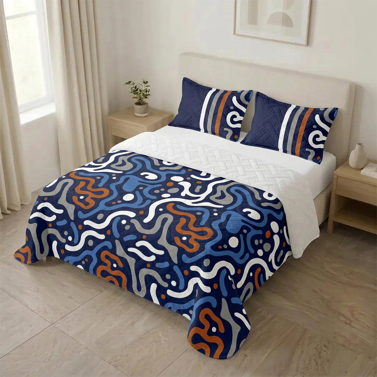 Cubrelecho sencillo azul oscuro Vanguardia Zafiro en microfibra 100x190 cm termosellado