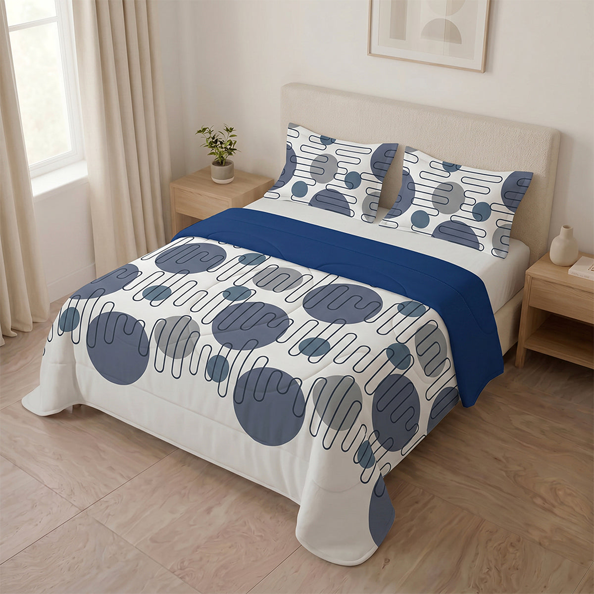 Cubrelecho para cama doble azul oscuro y blanco 140x190 cm doble faz en microfibra