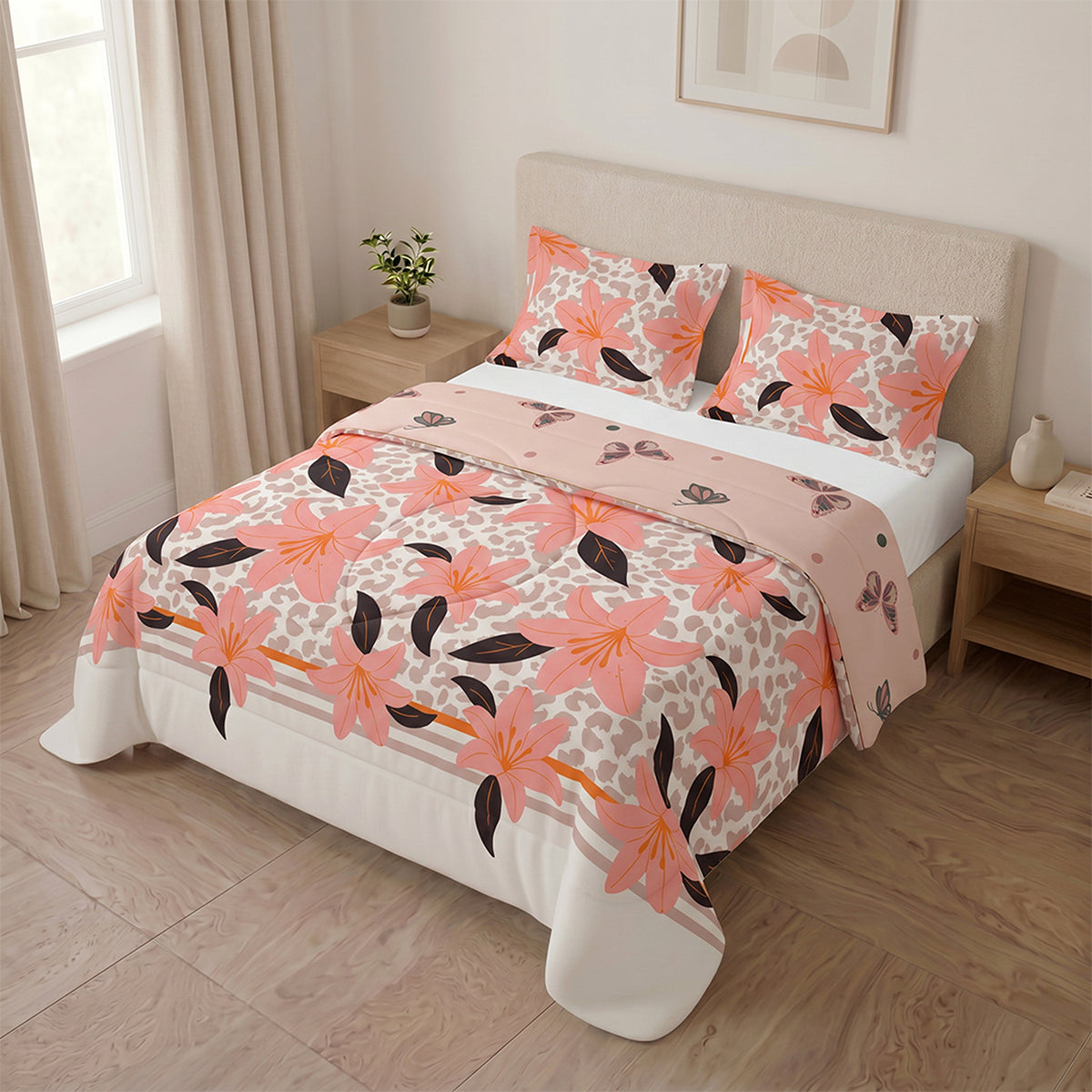 Cubrelecho para cama doble salmón y café claro en microfibra 140x190 cm doble faz