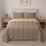 Cubrelecho king amarillo y café doble faz en microfibra 200x200 cm