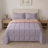 Cubrelecho king lila y palo de rosa doble faz en microfibra 200x200 cm