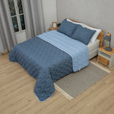 Cubrelecho king azul Flora 200x200 cm superacolchado con 2 fundas