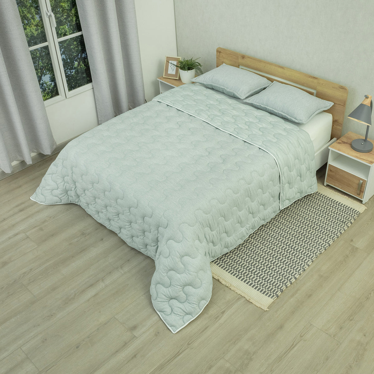 Cubrelecho Equilibrio king verde grisáceo 200x200 cm doble faz superacolchado
