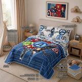 Cubrelecho infantil semidoble azul Disney Core Avengers doble faz en microfibra 120x190 cm