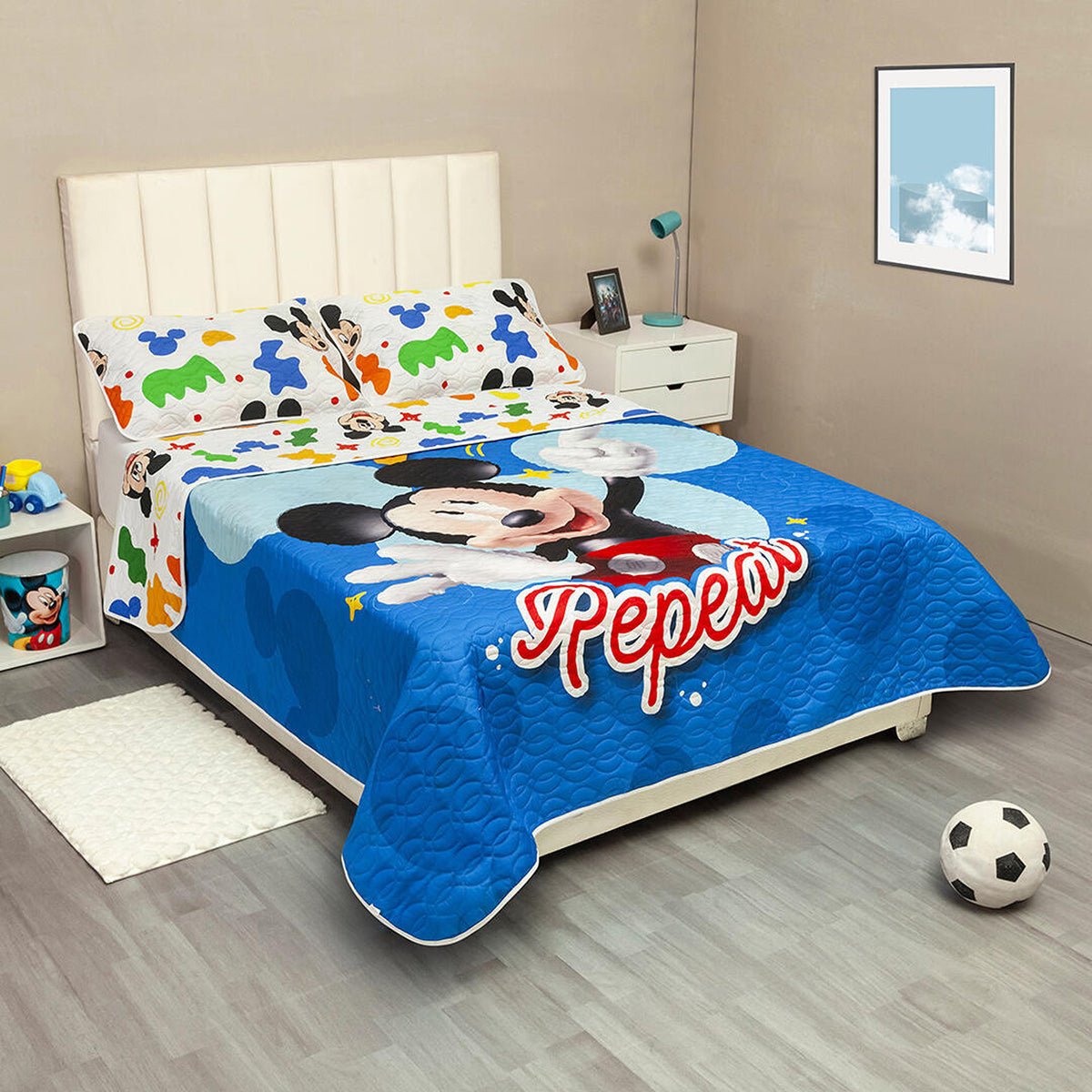 Cubrelecho infantil semidoble azul Disney Core Mickey Jr doble faz 120x190 cm