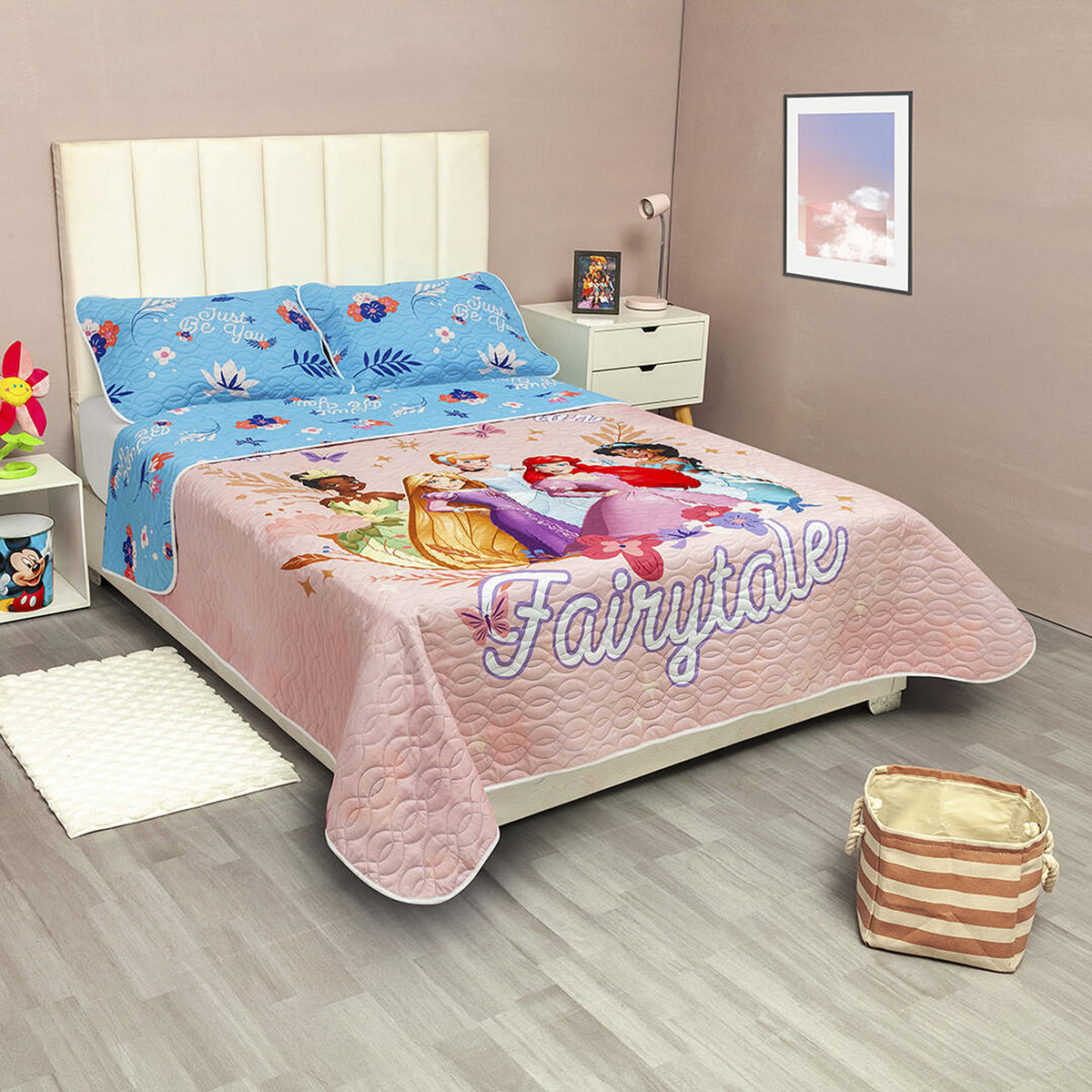 Cubrelecho infantil semidoble rosado Disney Core Princesa doble faz 120x190 cm