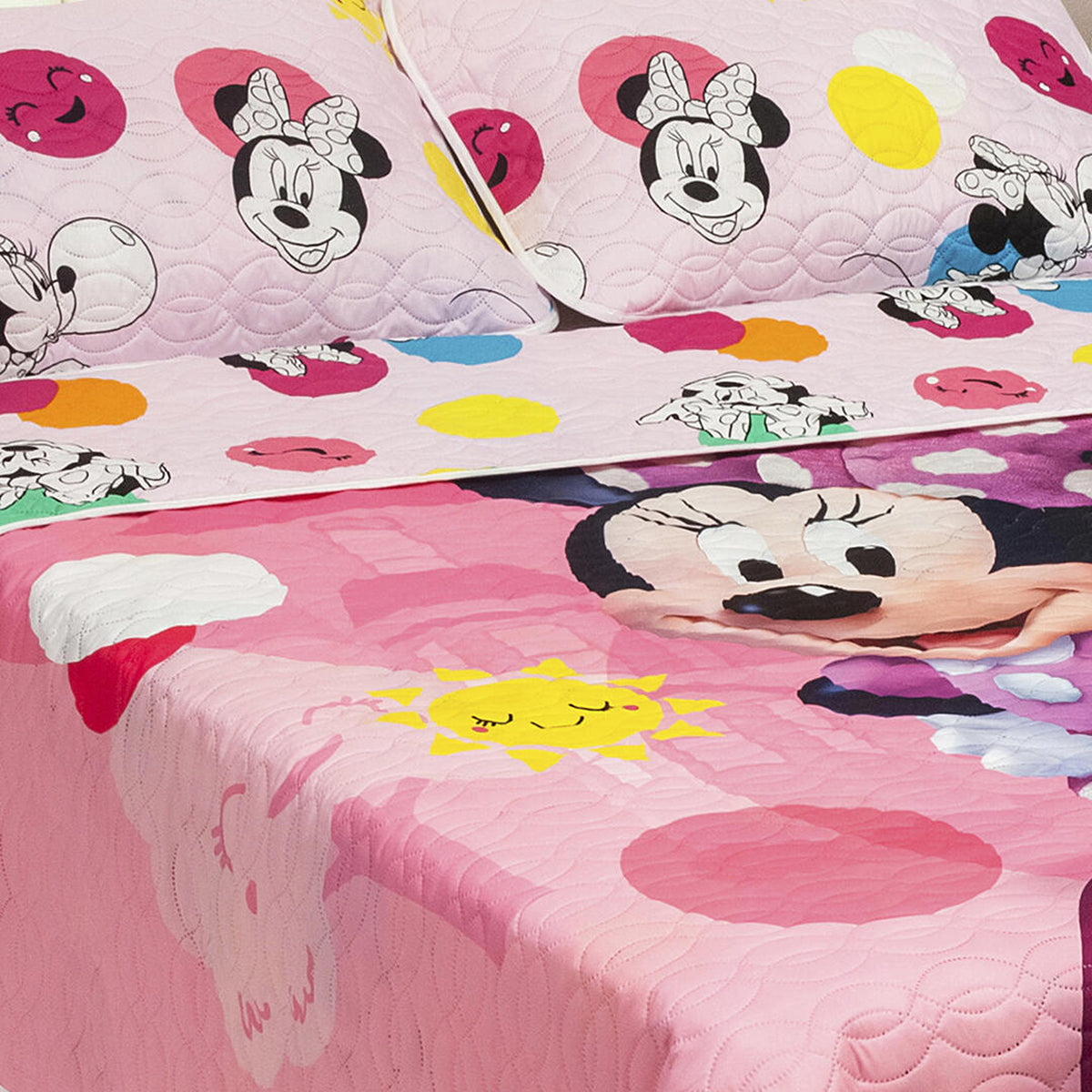 Cubrelecho para cama doble rosado Disney Core Minnie Jr doble faz en microfibra 140x190 cm
