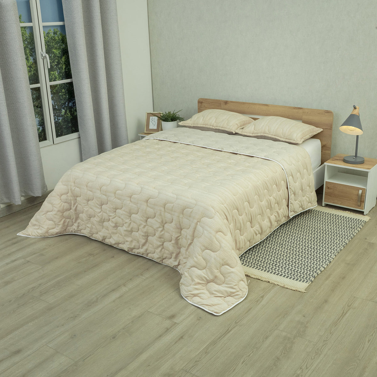 Cubrelecho acolchado crema Equilibrio queen 160x190 cm doble faz microfibra