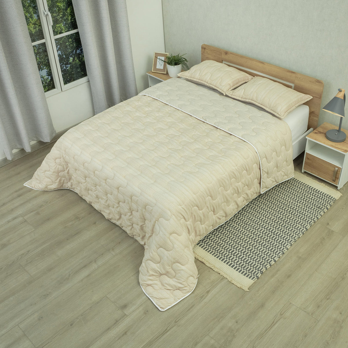Cubrelecho acolchado crema Equilibrio queen 160x190 cm doble faz microfibra