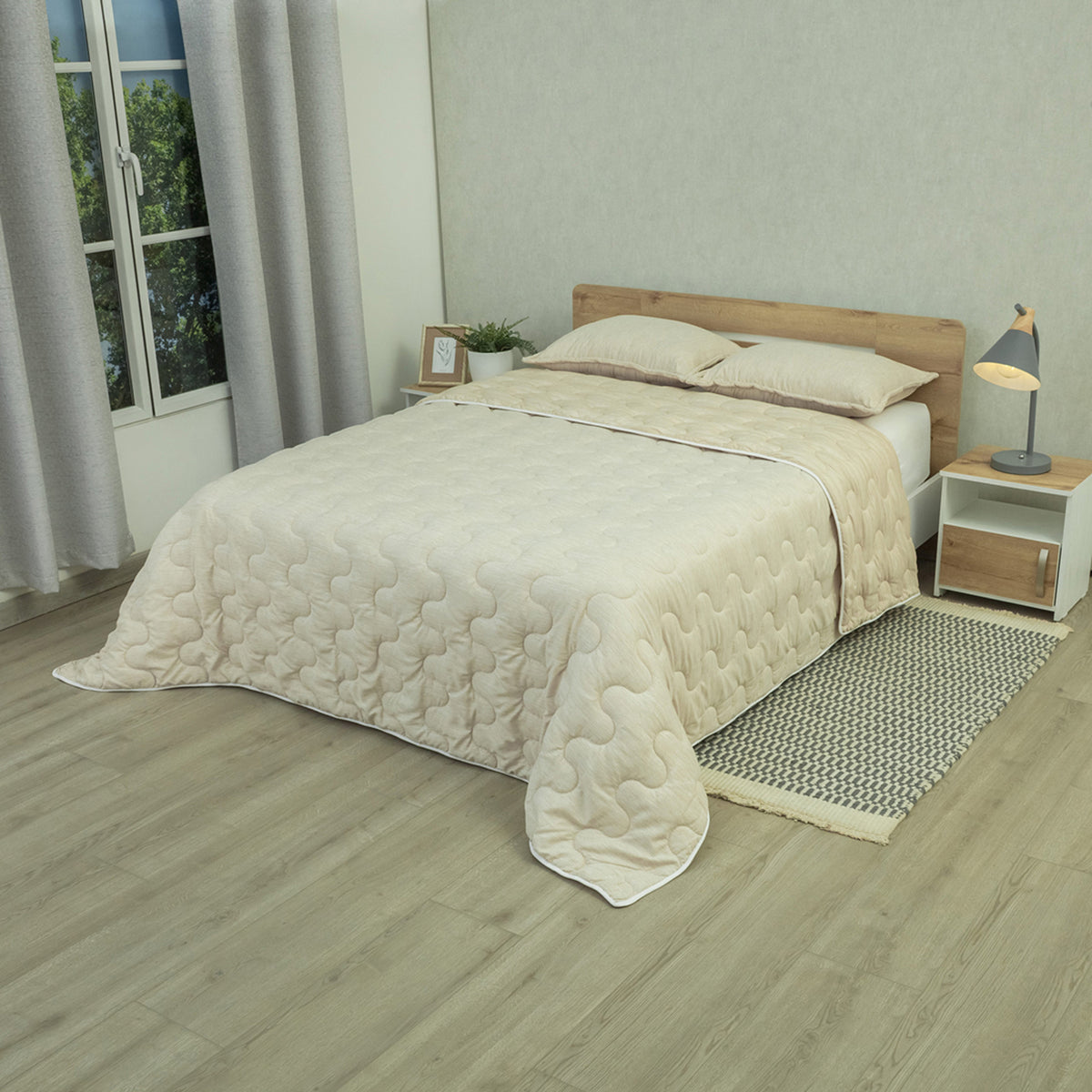 Cubrelecho acolchado crema Equilibrio queen 160x190 cm doble faz microfibra