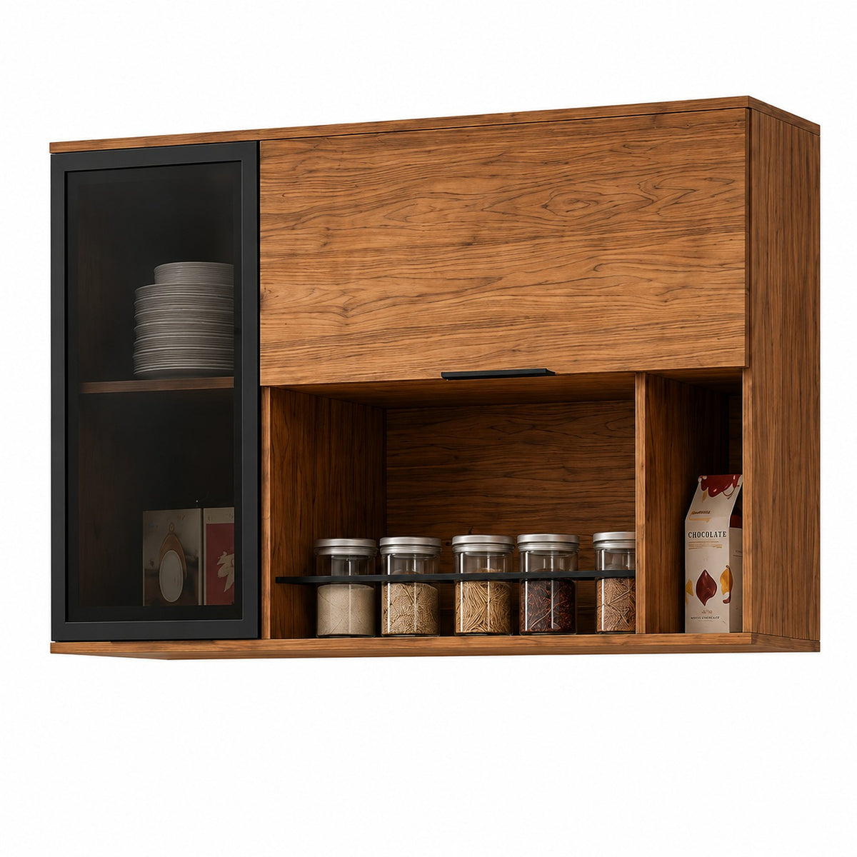 Cocina Ibiza Natural y Blanco Apagado 160x163.5cm con Cuatro Puertas sin Mesón y Sin Estufa