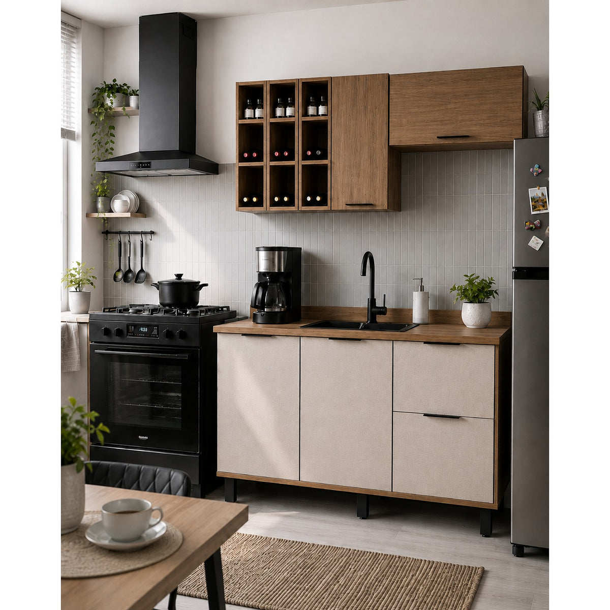 Cocina Bahamas Almendra y Blanco Apagado 180x163.5cm con Cuatro Puertas sin Mesón y Sin Estufa