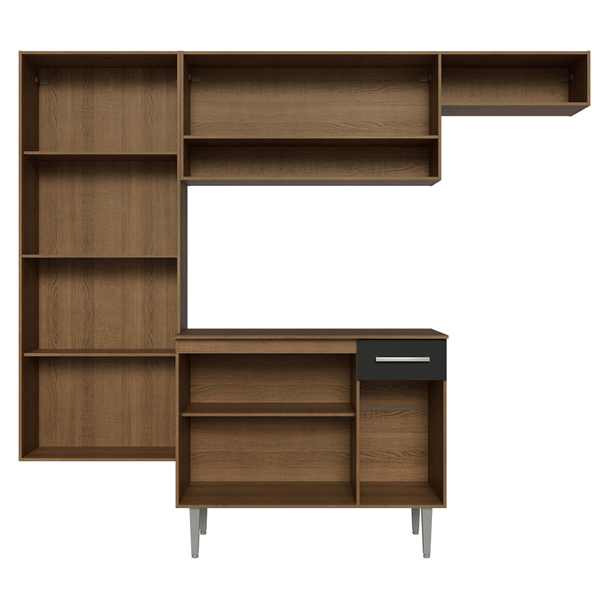 Cocina integral Deli marrón y negro en MDP 220x201 cm con mesón de madera aglomerada sin pozuelo y sin estufa