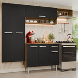Cocina integral Deli marrón y negro en MDP 220x201 cm con mesón de madera aglomerada sin pozuelo y sin estufa