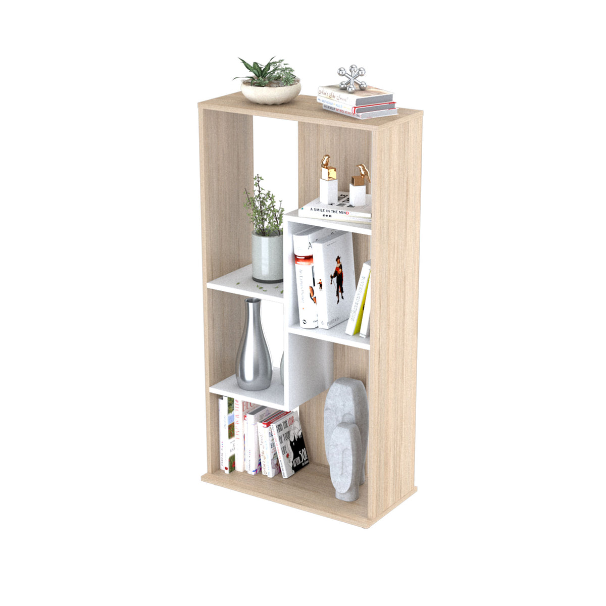 Biblioteca moderna arena y blanco en MDF 60x120 cm con 4 entrepaños
