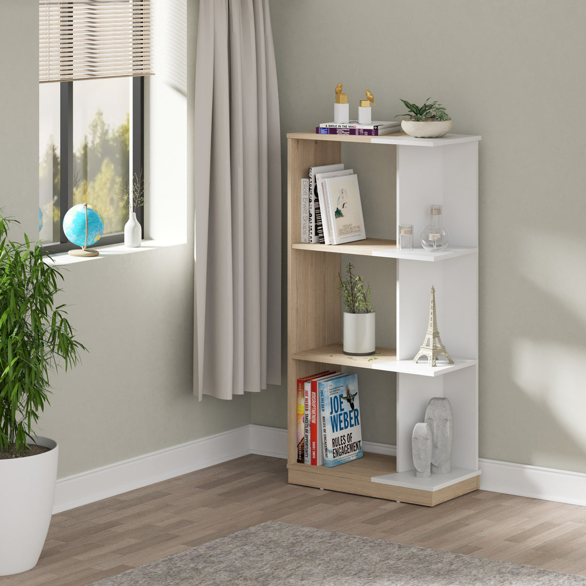Biblioteca arena y blanco en MDF 60x120 cm con 3 compartimientos