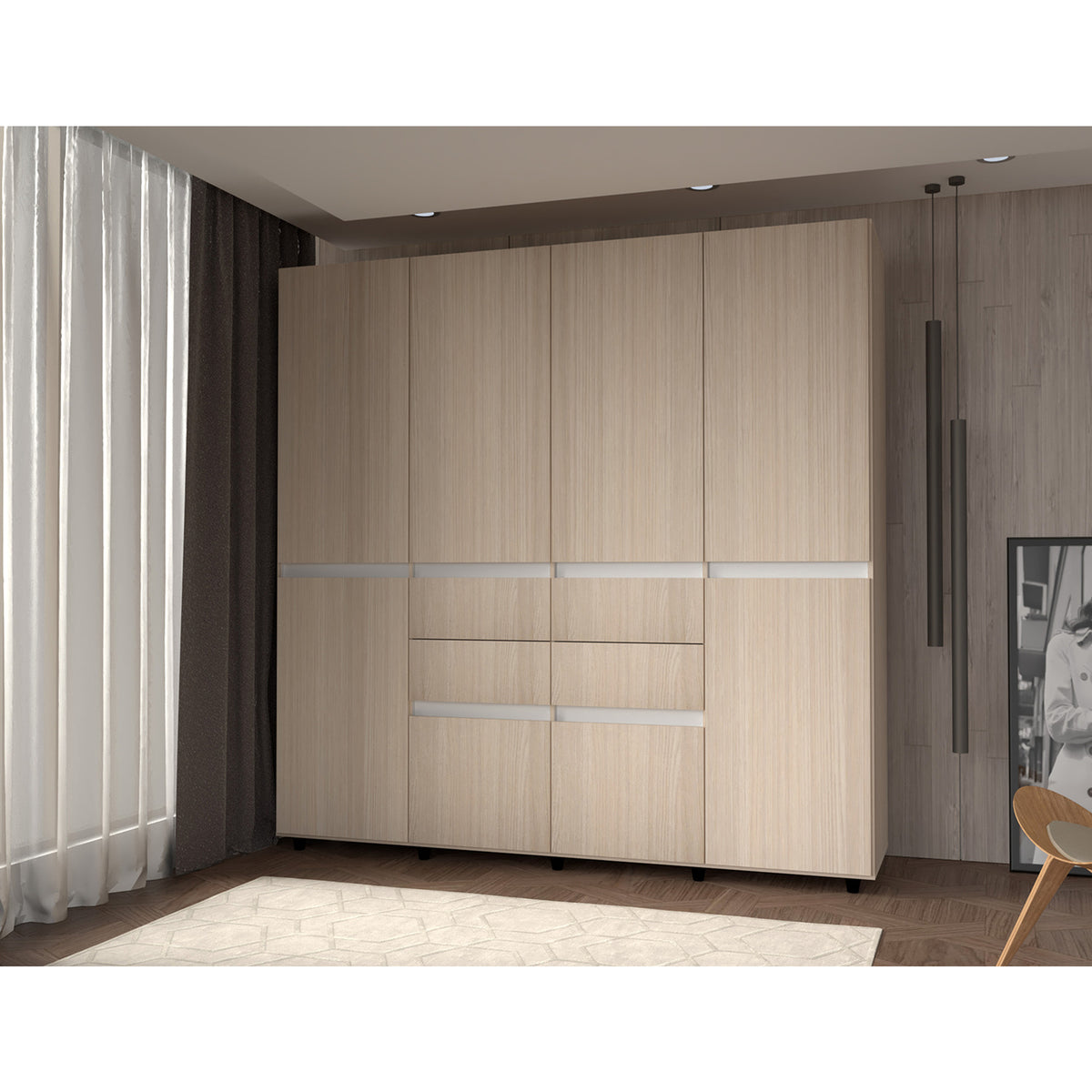 Armario arena y blanco 200x200 cm con 6 puertas y 4 cajones