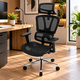 Silla de oficina ergonómica negra en malla con cabecero y brazos 3D 65x120cm