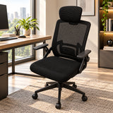 Silla de oficina ergonómica negra en malla con cabecero ajustable 59x92 cm