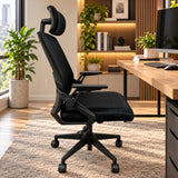 Silla de oficina ergonómica negra en malla con cabecero ajustable 59x92 cm