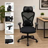 Silla de oficina ergonómica negra en malla con cabecero ajustable 65x120 cm