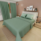 Juego de sábanas Confortable para cama doble verde pistacho con cortina en microfibra 140x190 cm